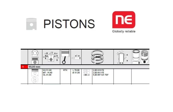 PISTON SET ISUZU 4JB1 NON-TURBO DIESEL ENGINE