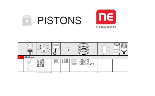 PISTON SET ISUZU 4JH1-TC ENGINE STD.95.40MM.